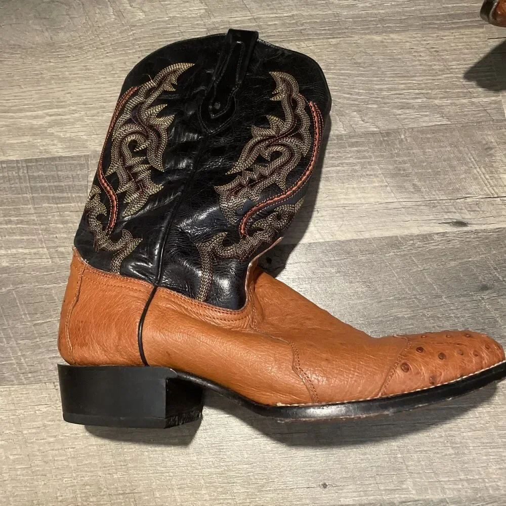 JB Dillon Reserve Ostrich Boots Mens 11 D Cognac Leather Western Cowboy JBR 1055